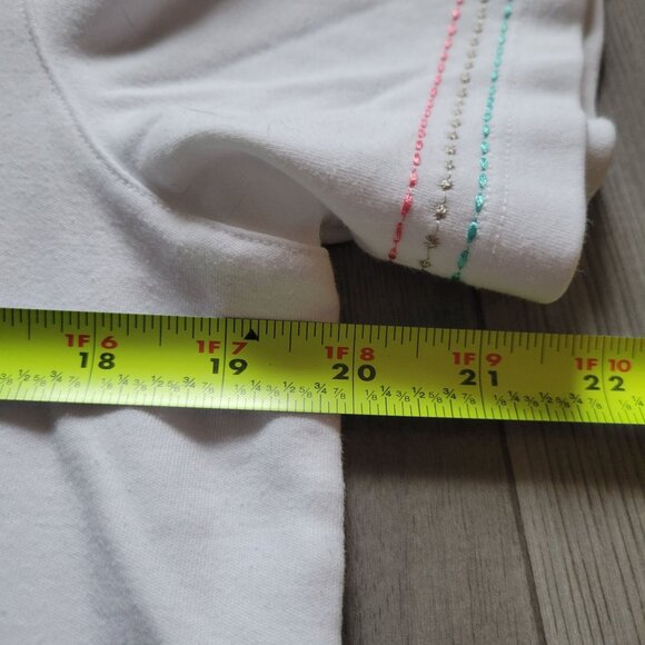 Alfred Dunner PM White Embroidered Flamingo & Palm Trees Cotton Blend Short Slee - Picture 8 of 10